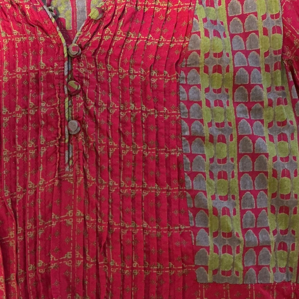 Fabindia Vibrant Red and Green Tunic, M - Picture 4 of 9